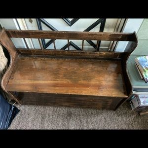 Antique Wooden Bench w/flip seat Storage Area